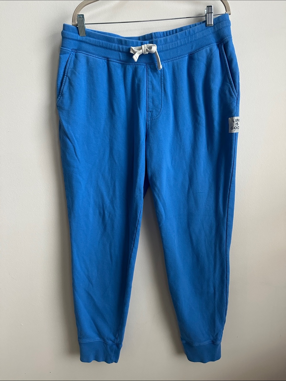 Life Is Good Bold Blue Men L Drawstring Joggers Sweatpants Athleisure Loungewear